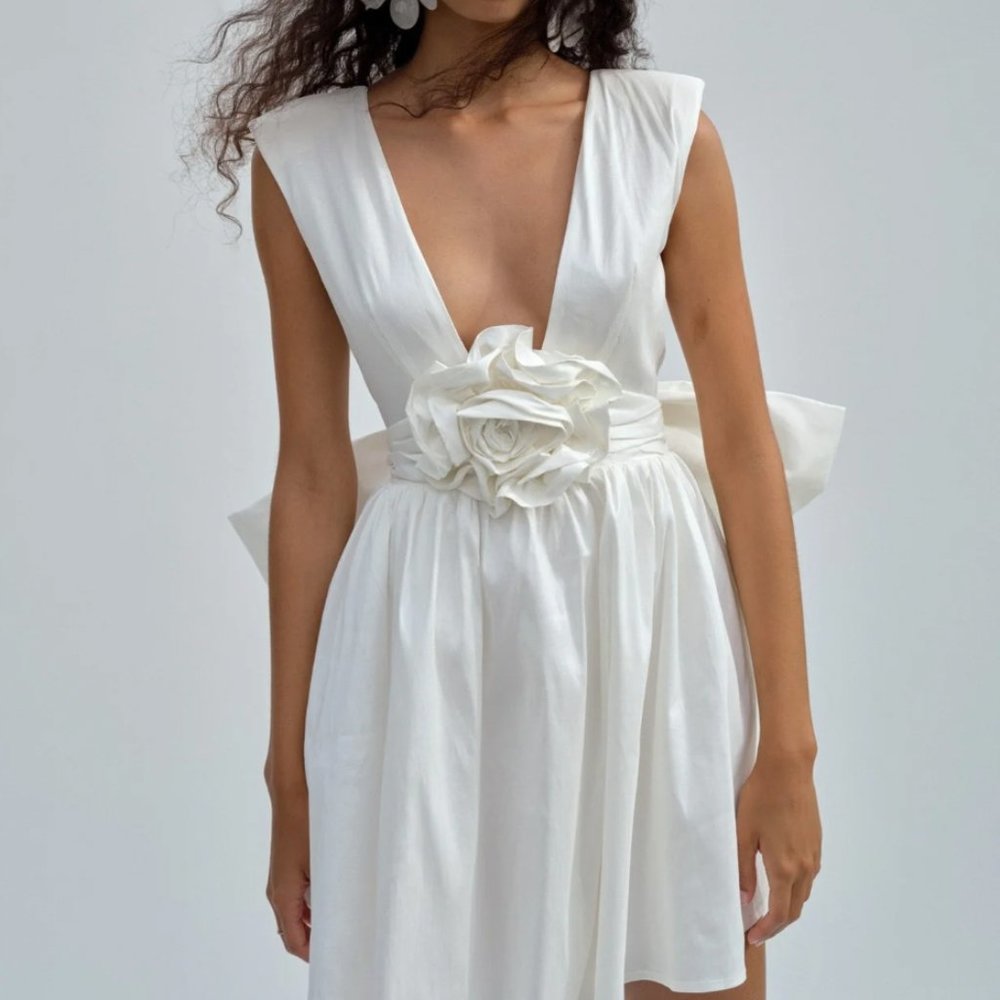 For Love & Lemons Rose Mini Dress | White | Size L (Freshly Dry-Cleaned)